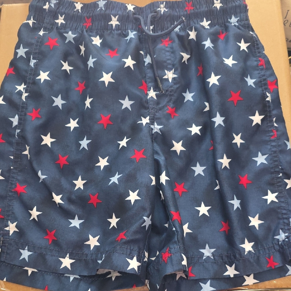 Boy's Star-Patterned Swim Shorts - Blue, Red, White